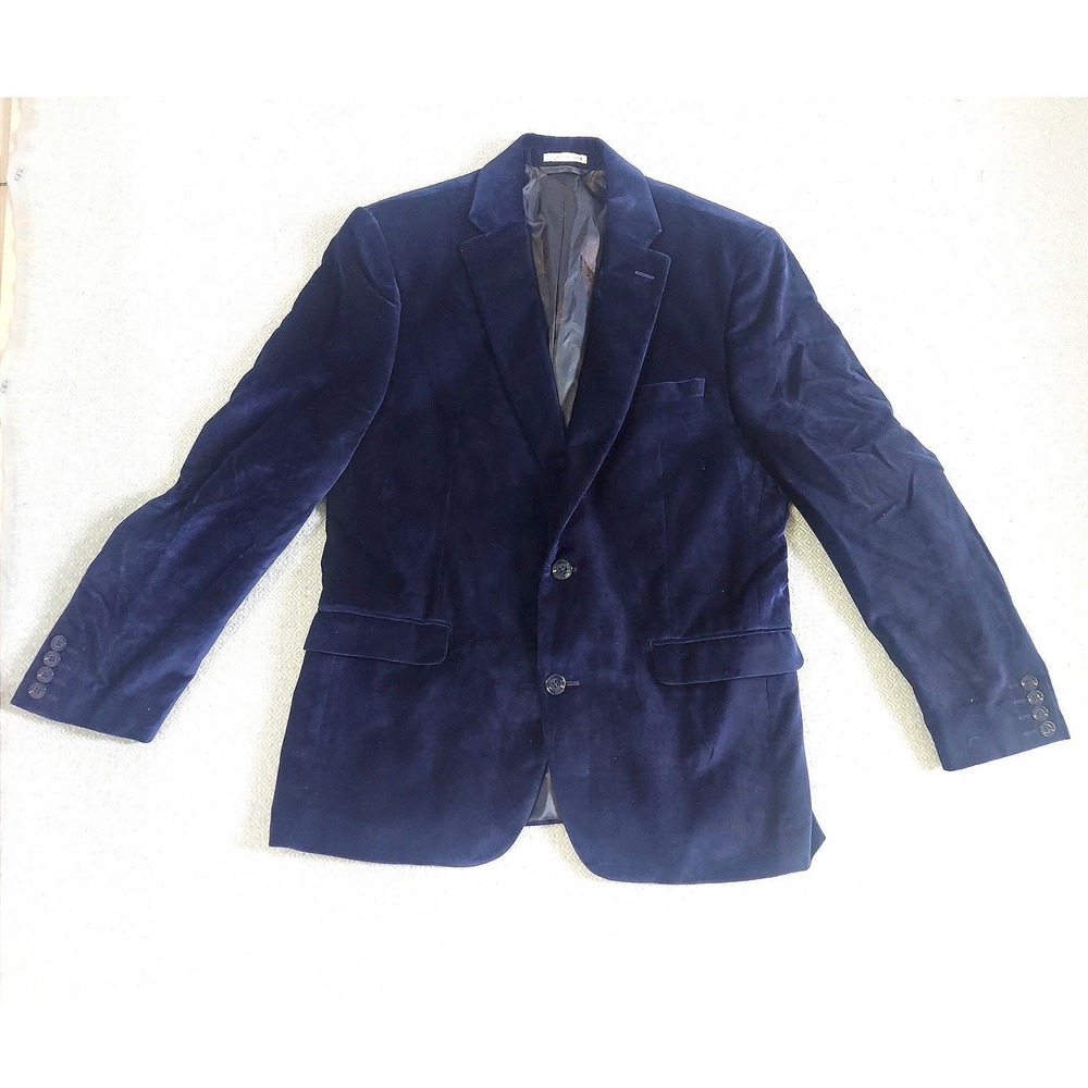 Bar III Blazer Mens 40S Navy Blue Velvet Slim Fit Two Button Sport Coat Cotton